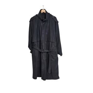 London Fog Black Belted Hooded Zip In Liner Knee Length Rain Trench Coat Size 40